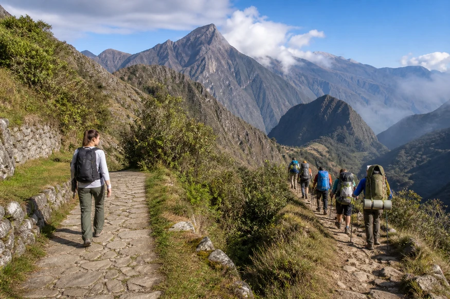 Travelers comparing short and multi-day hiking experiences on the Inca Trail