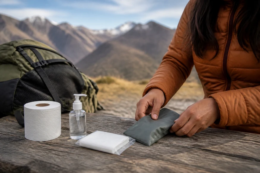 Personal hygiene kit with toilet paper and sanitizer for the Inca Trail