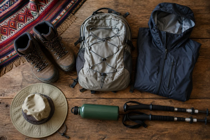 Essential hiking gear and packing items for the Inca Trail