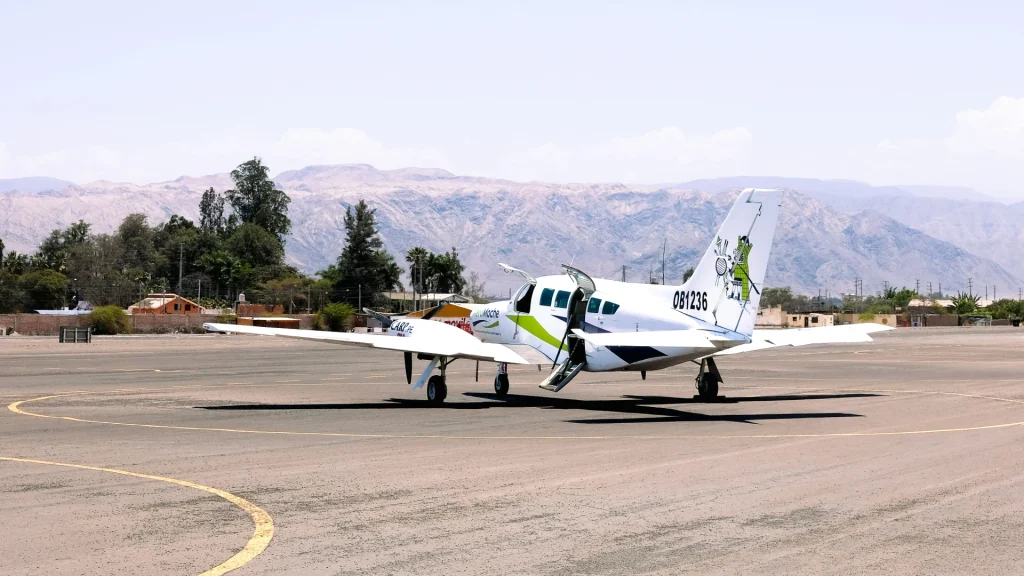 Tourist aircraft at Maria Reiche airfield ready for the Nazca and Palpa Lines scenic flight tour