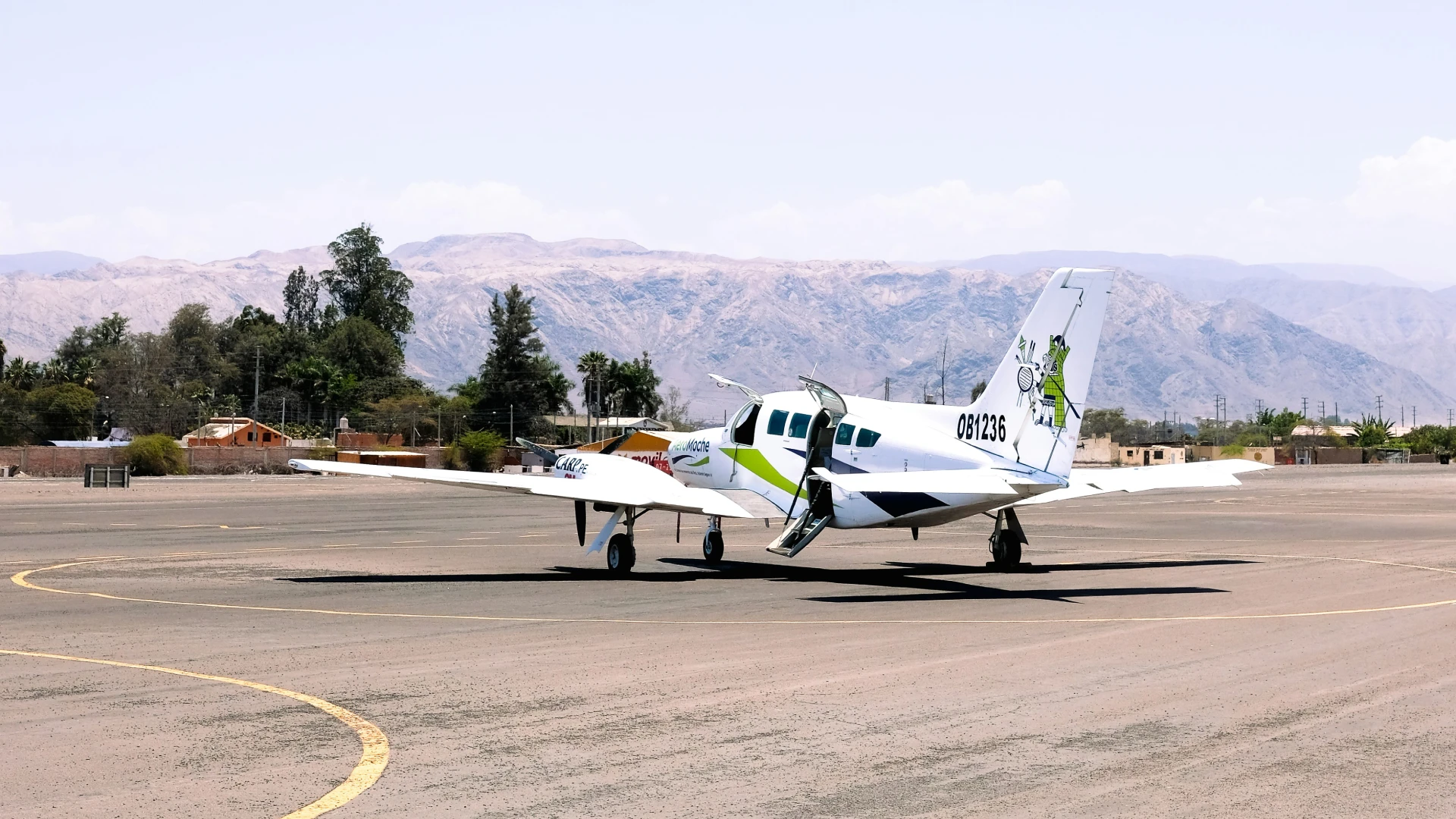 Tourist aircraft at Maria Reiche airfield ready for the Nazca and Palpa Lines scenic flight tour