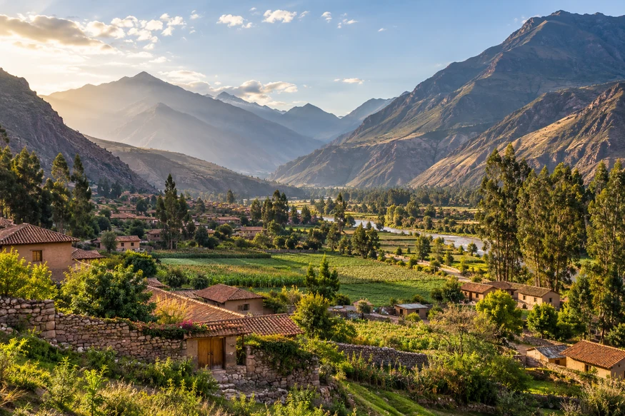 Taray village and farmland in Peru Sacred Valley